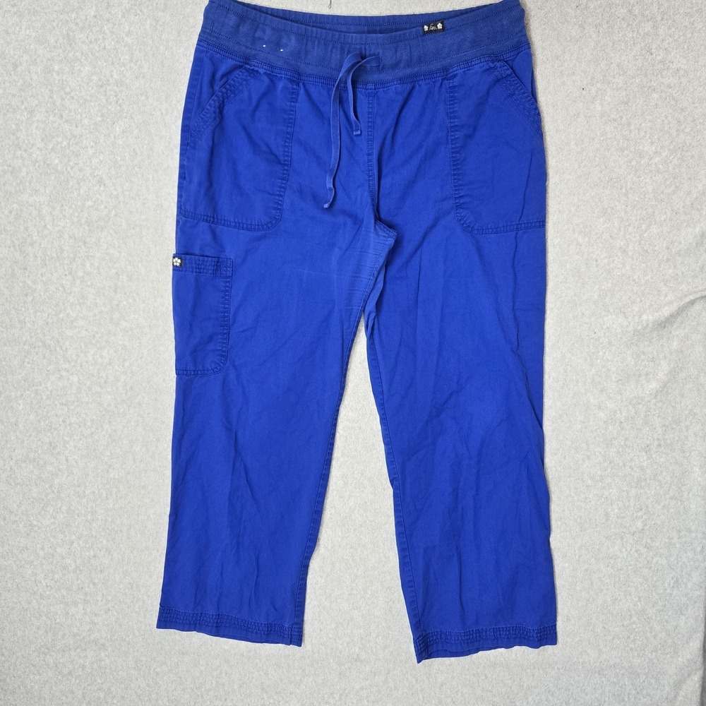 Koi Women Scrub Pants XL PETITE Blue Cargo 713-P Button 26" Inseam